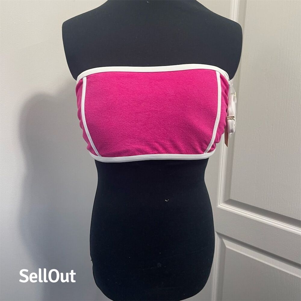 Kona Sol Women's Pink Bandeau Bikini Top Size L optional Strap Swimwear